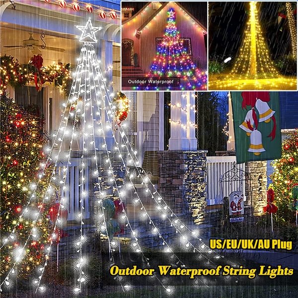 Outdoor Star String Light Waterproof 350 LED Five-pointed Star Waterfall Light Water Light Christmas Tree Top Light Garden Christmas Decoration - Shop Trendy Women's Fashion | TeeYours