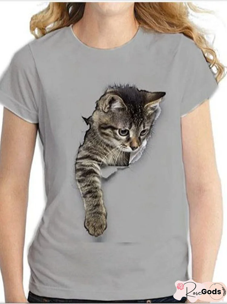 Women Summer Tops Funny 3D Cat Printed Tee Casual T Shirt Short Sleeve Tees Blouse