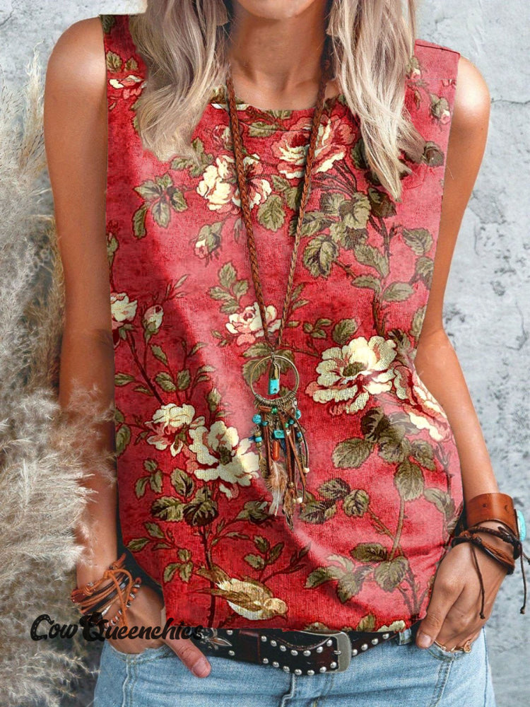 Women’s Vintage Print Casual Tank Top Multicolor / S