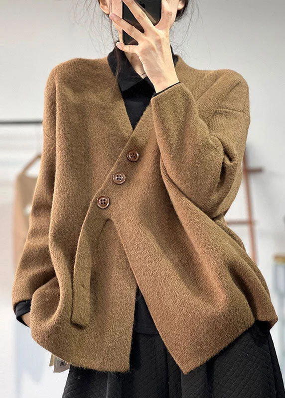 Style Coffee Asymmetrical Thick Cashmere Knit Pullover Winter