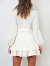 Irregular Clipping Plunging Long Sleeves Mini Dress