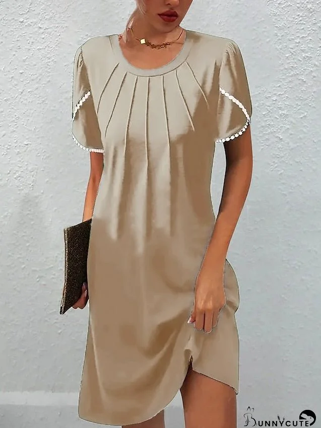 Casual Dress Plaid Dress Summer Dress Mini Dress Ruched Patchwork Daily Date Going out Fashion Basic Crew Neck Short Sleeve Loose Fit Black White Pink Color S M L XL XXL Size for Women