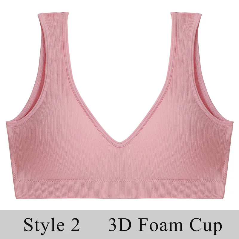 FINETOO Women Seamless Bralette Underwear Push Up U-Back Intimates Lingerie Femme Short Cropped Top Sexy V-Neck Bra Tank Tops