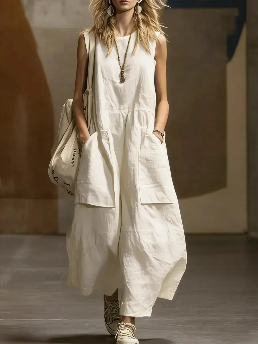 Women Sleeveless Linen Jumpsuit 