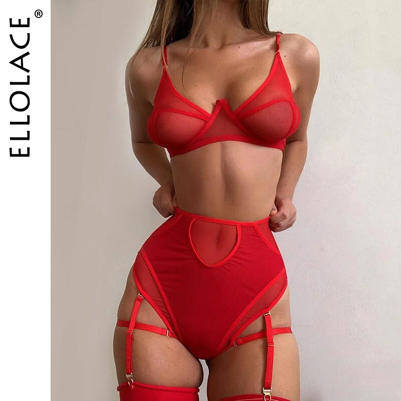 Billionm Ellolace Sexy Lingerie Transparent Woman Nude Underwear Pussy Panties Set Patchwork Seamless Erotic 2-Pieces Outfit