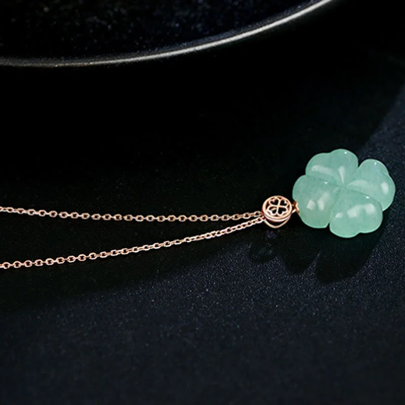 Natural Green Aventurine Four Leaf Clover Luck Necklace Pendant