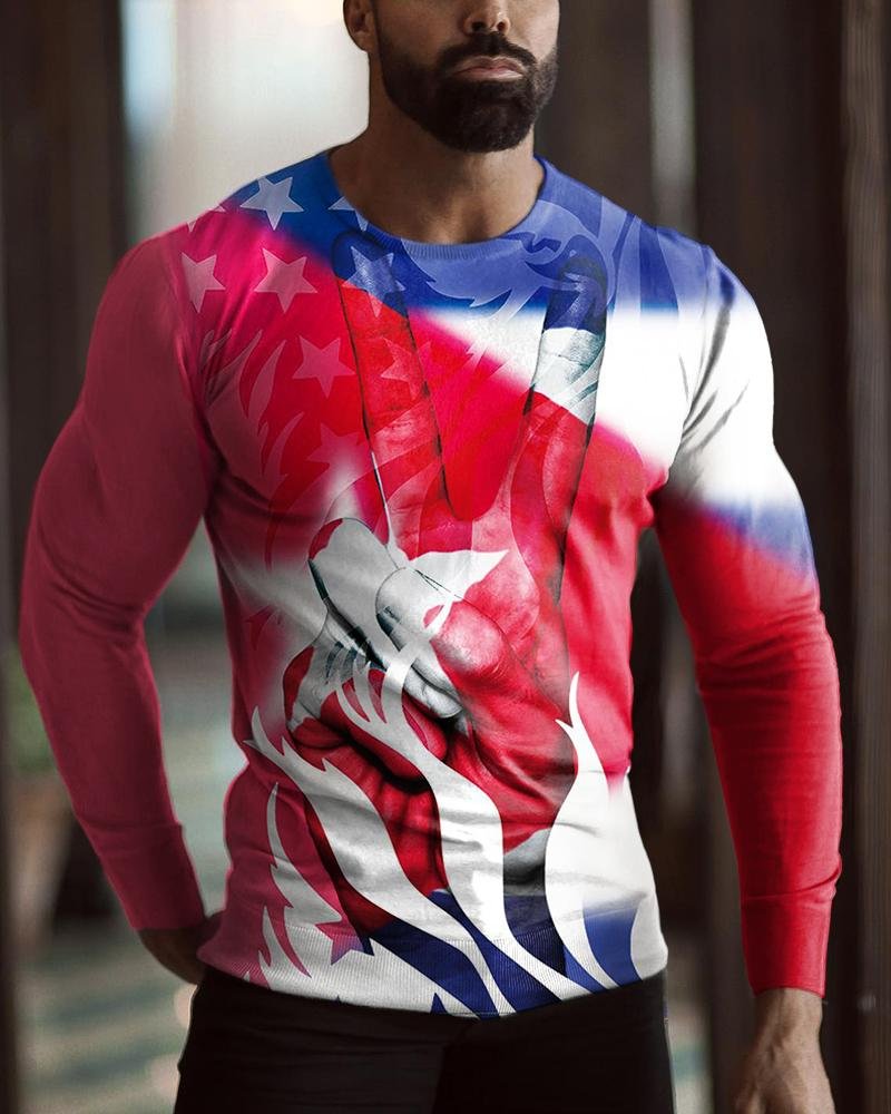 men's casual flag printing long sleeves