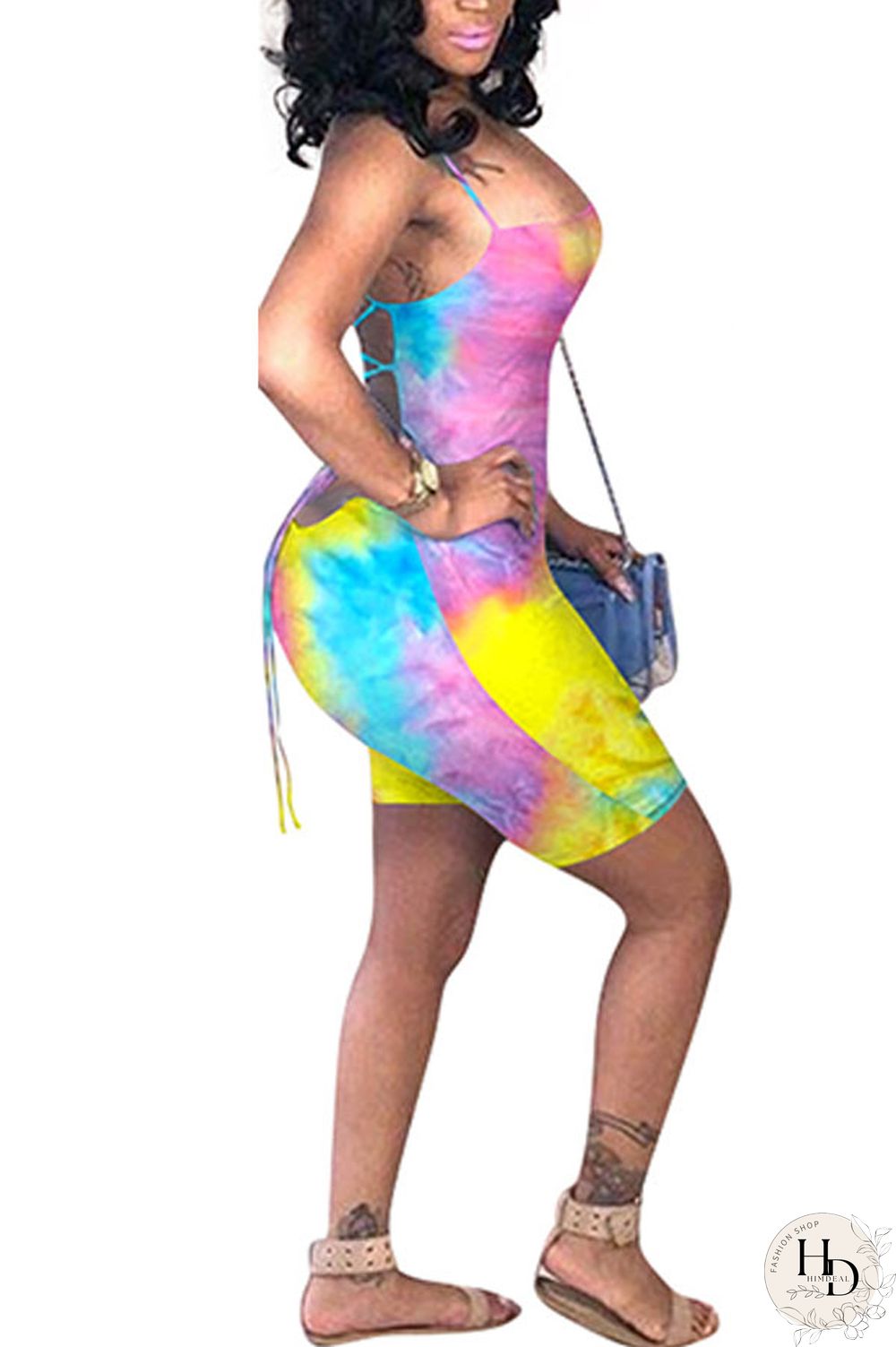 Green Fashion Sexy Coloured drawing Backless Polyester Sleeveless Slip Jumpsuits