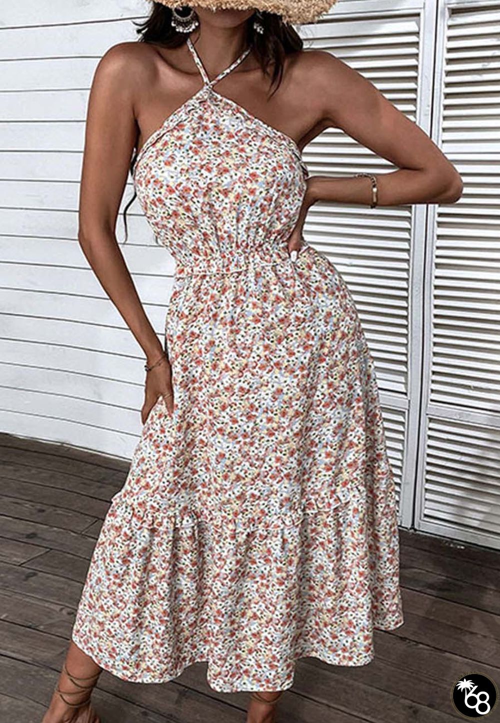 Halter Tie-Back Floral Dress | 168DEAL
