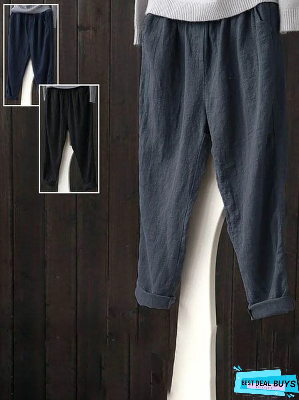 Linen Solid Casual Pants