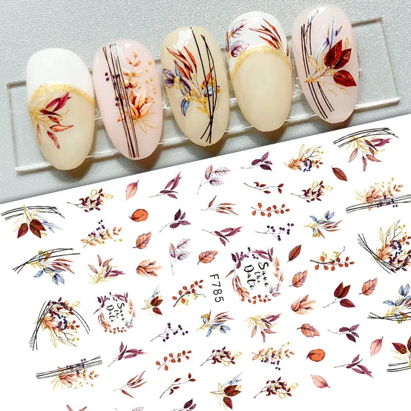 1pcs Fall Maple Leaves Nail Stickers 3D Yellow Gold Fall DIY Sliders Nail Art Decoration Autumn  Adhesive Manicure Nail Decals