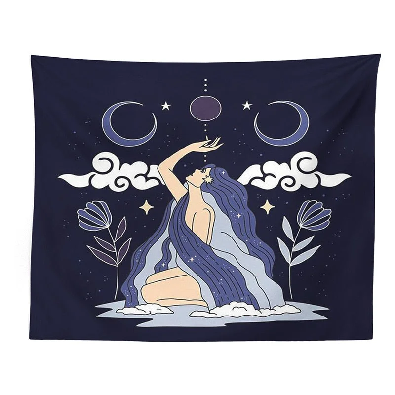 Moon woman Tapestry Psychedelic Wall Hanging Art Tapestries Wall Cloth Psychedelic Women Yoga Carpet room decoration tapestry