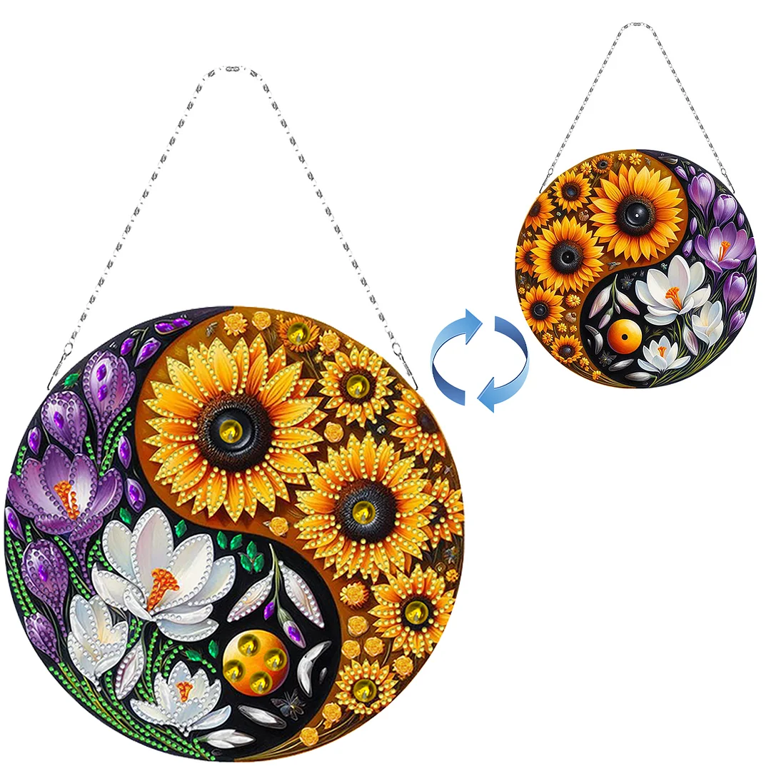 Flower Yin Yang 2D Flat DIY Diamond Painting Set Diamond Art Pendant Home Decor