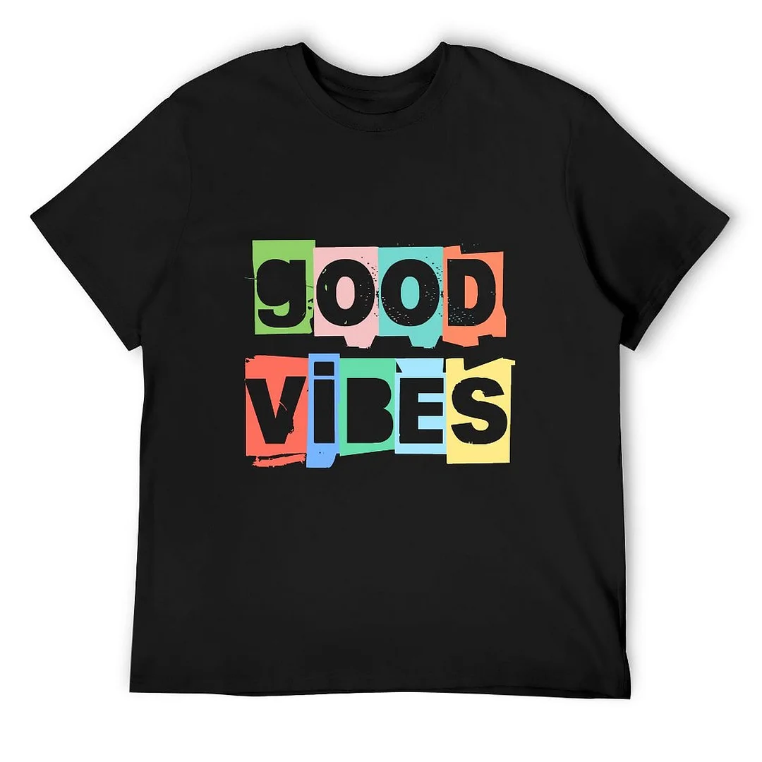 Women plus size clothing Printed Unisex Short Sleeve Cotton T-shirt for Men and Women Pattern good vibes-Nordswear