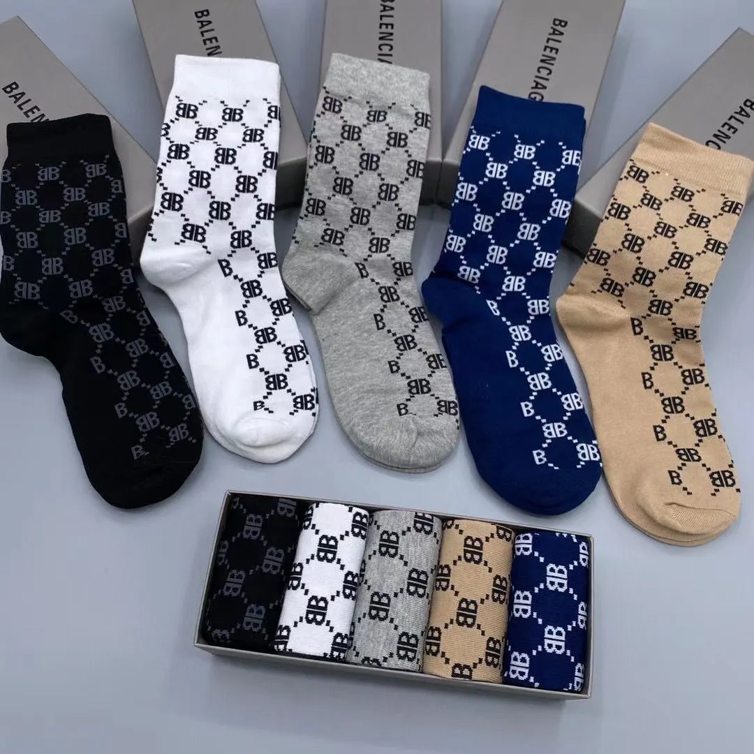 Mid-Calf Men's Socks Business Long Socks Autumn Winter New High-Quality Boxed Comfortable Versatile Trendy Five Pairs Mixed Colors