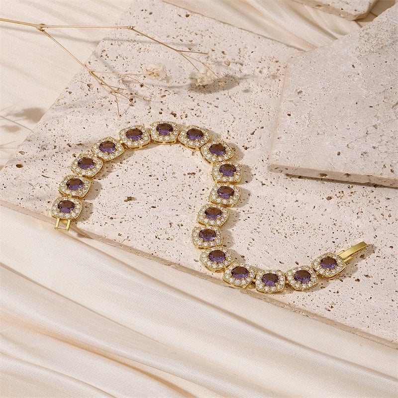 Minimalist Shiny Round Copper Inlay 18K Gold Plated Zircon Bracelets