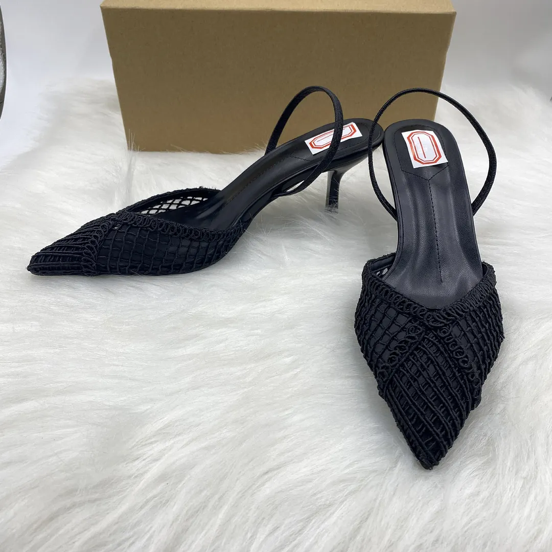Breakj Breakj Home 2025 New Pointed High Heels Coarse French Small Design Hollow Weaving Temperament Buntret
