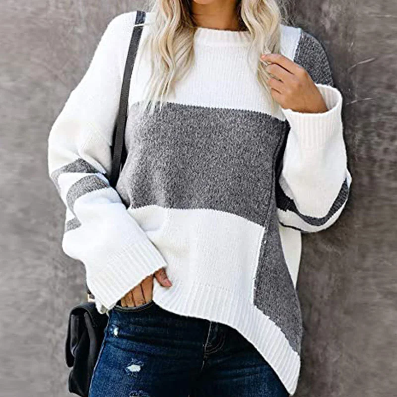 Athvotar Athvotar And Winter New Striped Retro Street Sweater Bumping Round Collar Knitting Shirt
