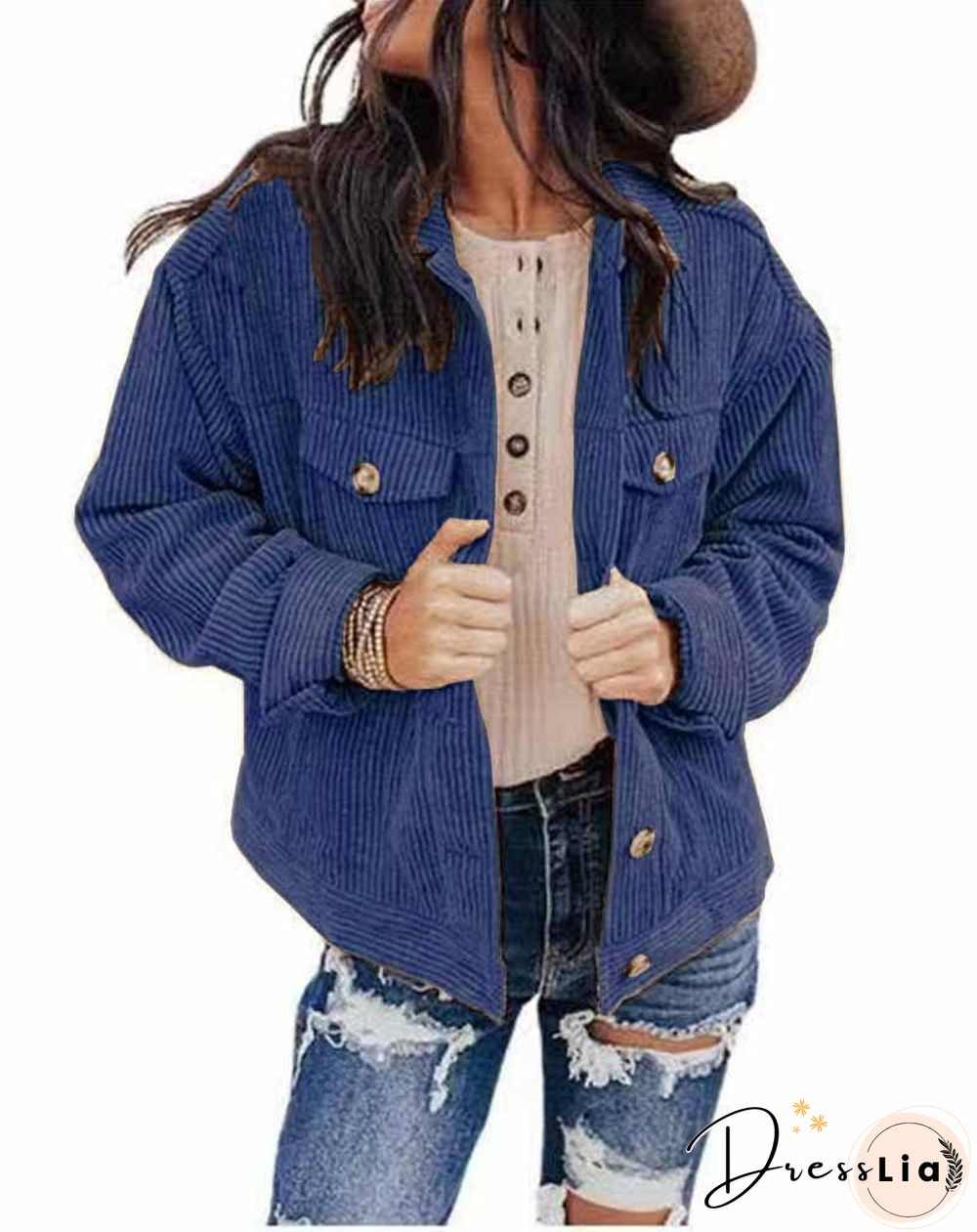 Pure Color Corduroy Coat