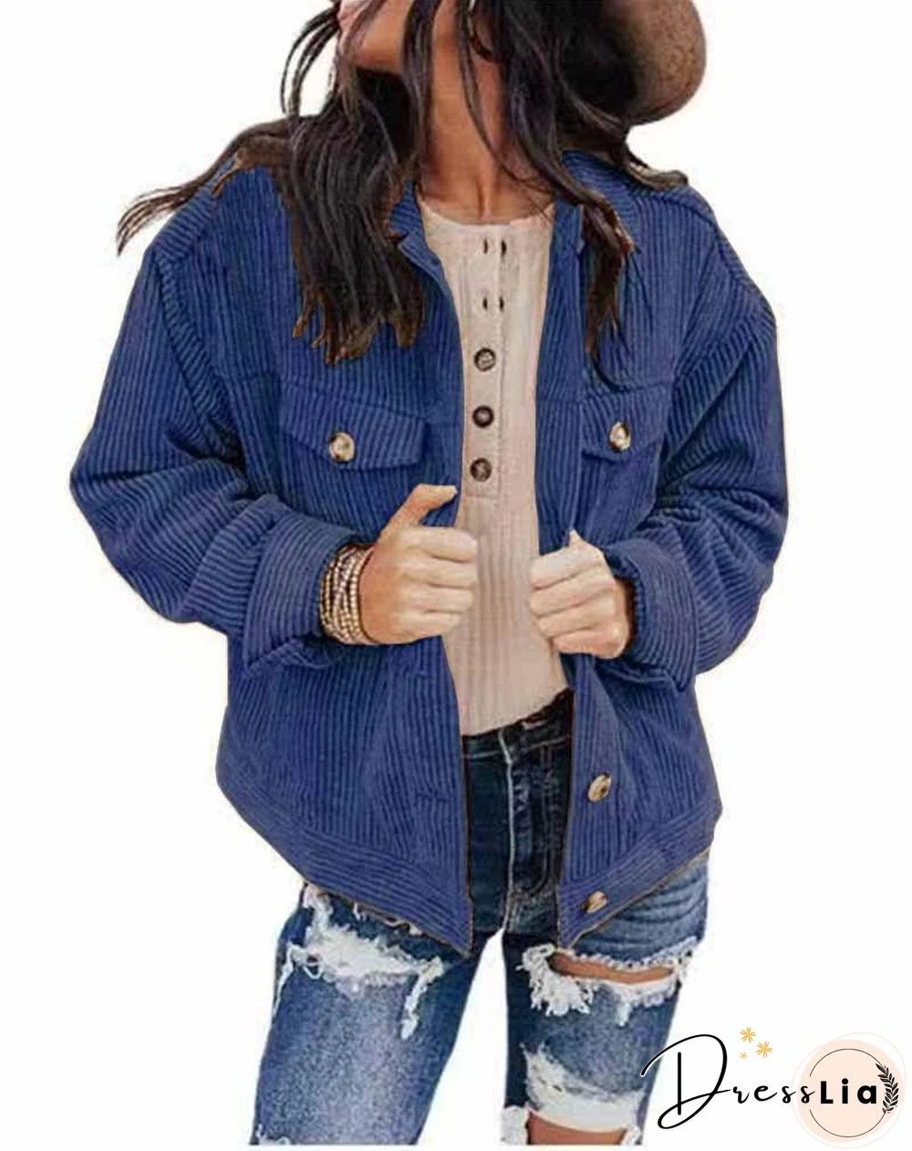 Pure Color Corduroy Coat