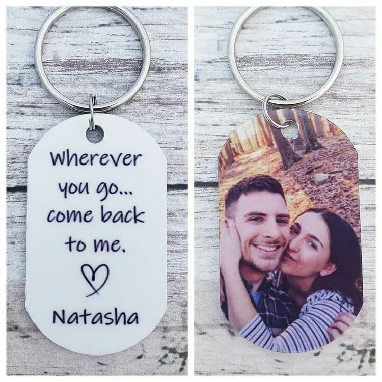 Personalized Photo Keychain for Couple "Wherever You Go, Come Back To Me"