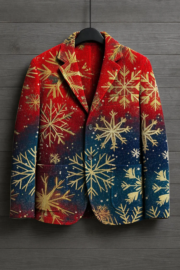 Men's Corduroy Snowflakes Christmas Lapel Jacket 