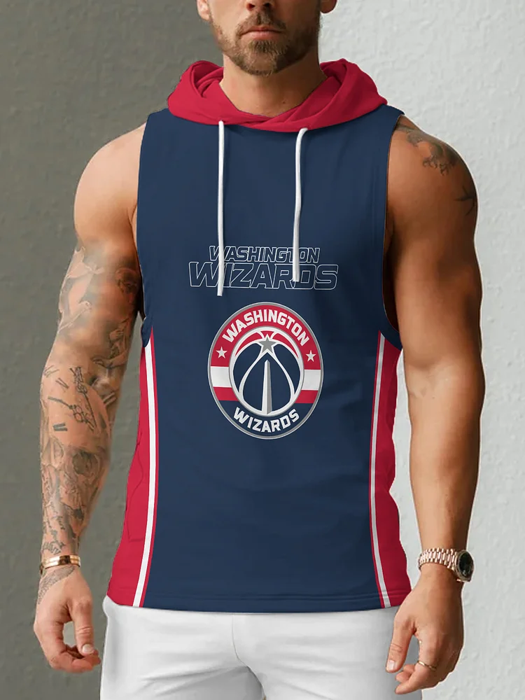 Washington Wizards Men's Casual Comfy Sleeveless Hooded Tank Top