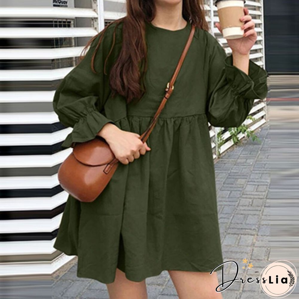 Womens Fashion Small Fresh Long Sleeve Neck Dress Early Autumn Dot Print Mini Ladies