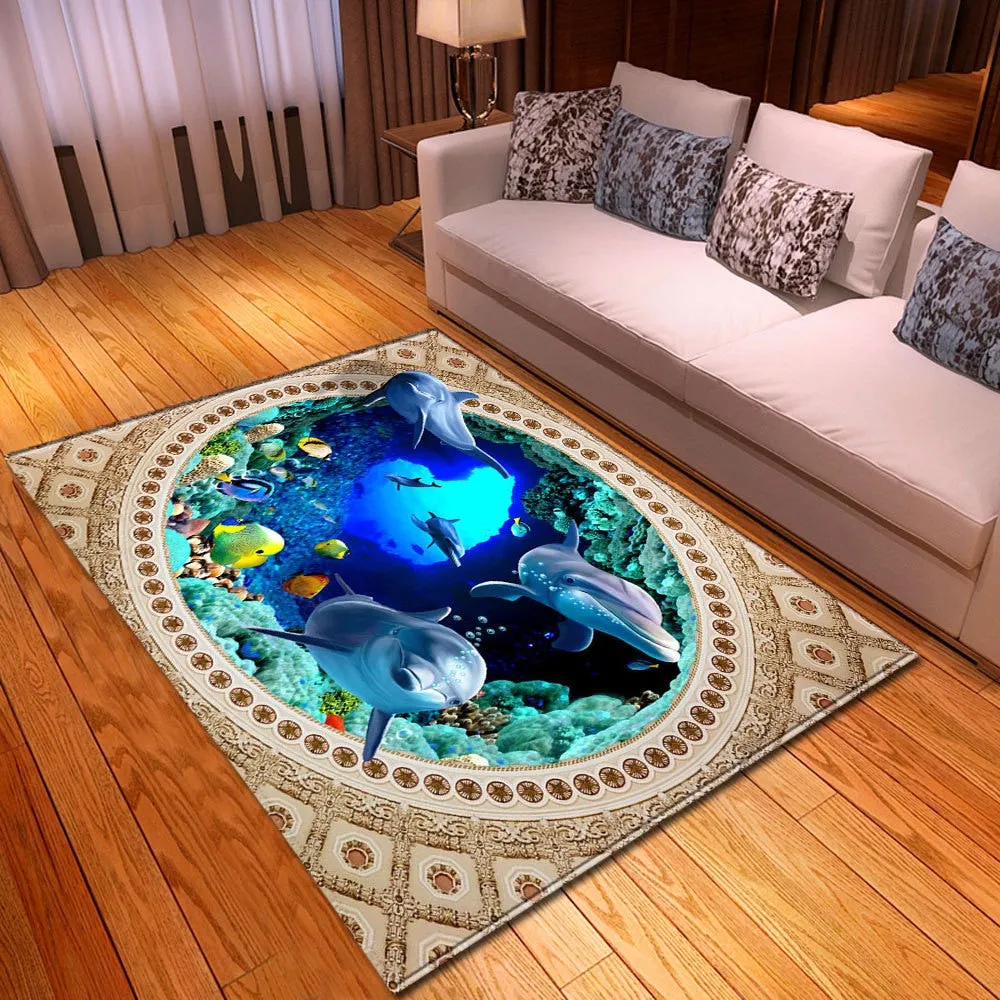 3D Ocean World Living Room Carpet Children Rug Kids Room Decoration Large Carpet Home Non-slip Hallway Bedroom Floor Bedside Mat