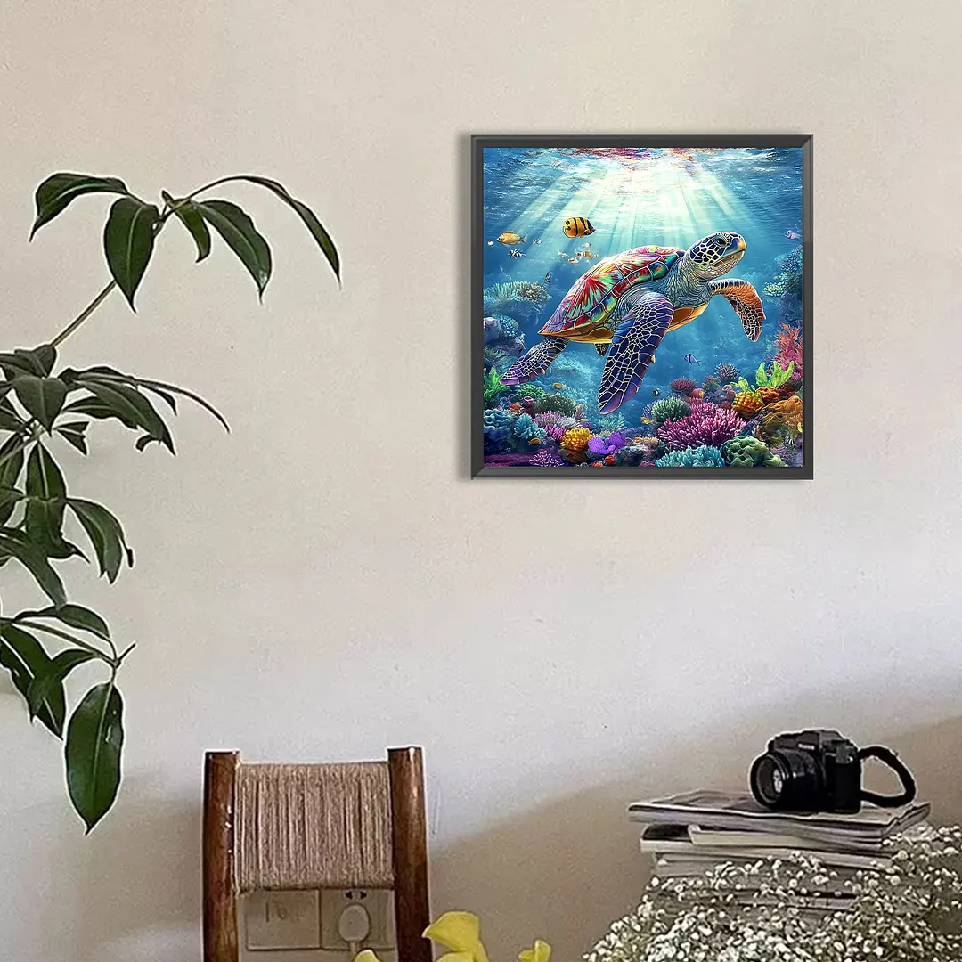 Sea Turtle Full DIY 5D Round Drill Gem Art Diamond Painting Kits 11.81x11.81 in Diamond Art Kits Diamond Dots Paintings Picture Arts Craft for Adults/Beginners Gift Idea Home Decor