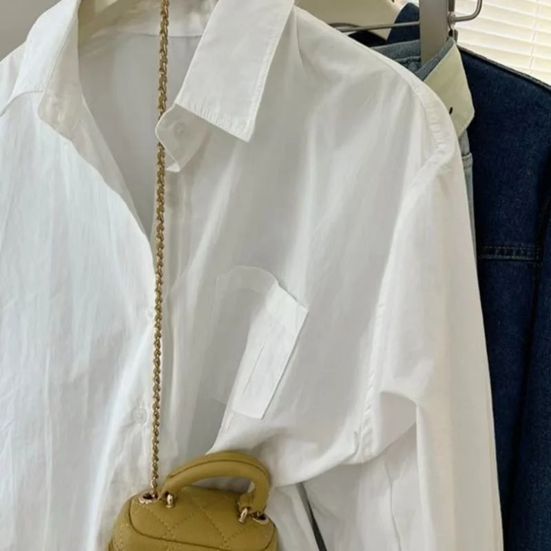 Brownm Brownm Blue Shirt Coat Women Spring And Autumn Loose Design Small Casual Folding Long-Sleeved Top