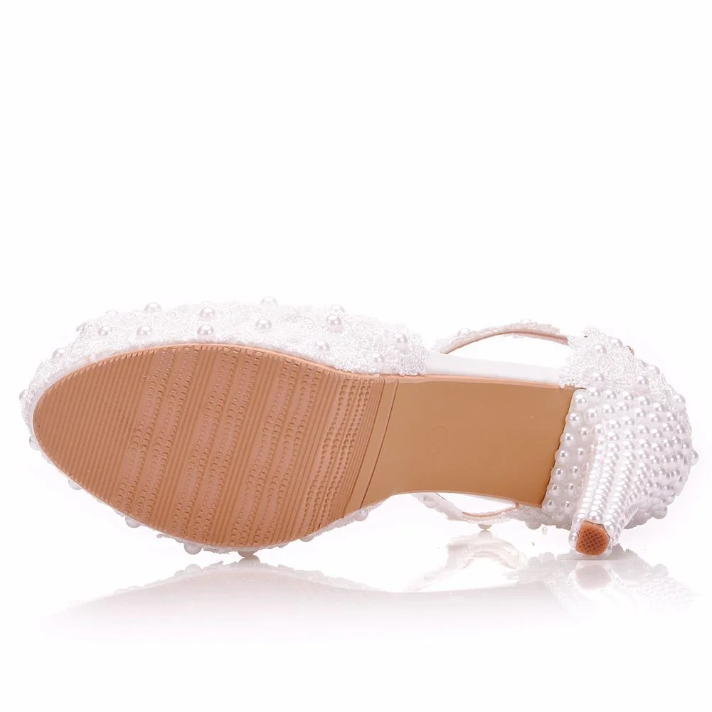 Breakj Breakj Cm Fish Mouth Waterproof Table Sandals Fine Heel Fish Mouth Sandals White Lace Wedding Shoes Large Size Shoes
