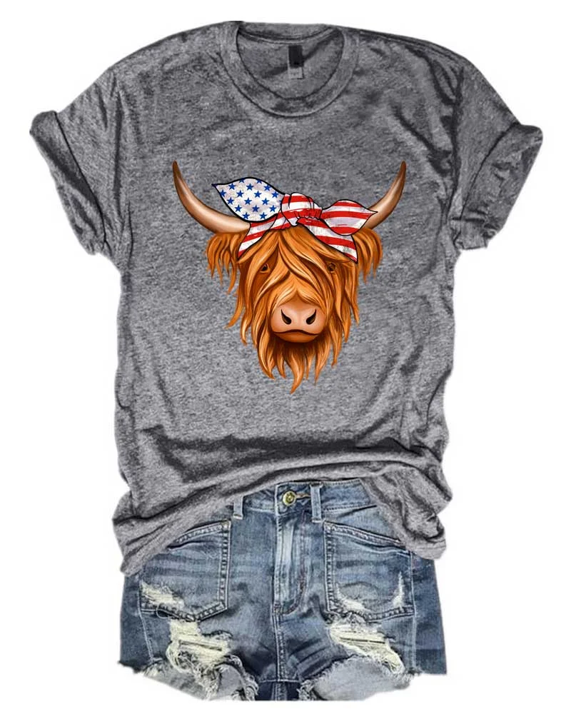 Patriotic Highland Cow T-shirt