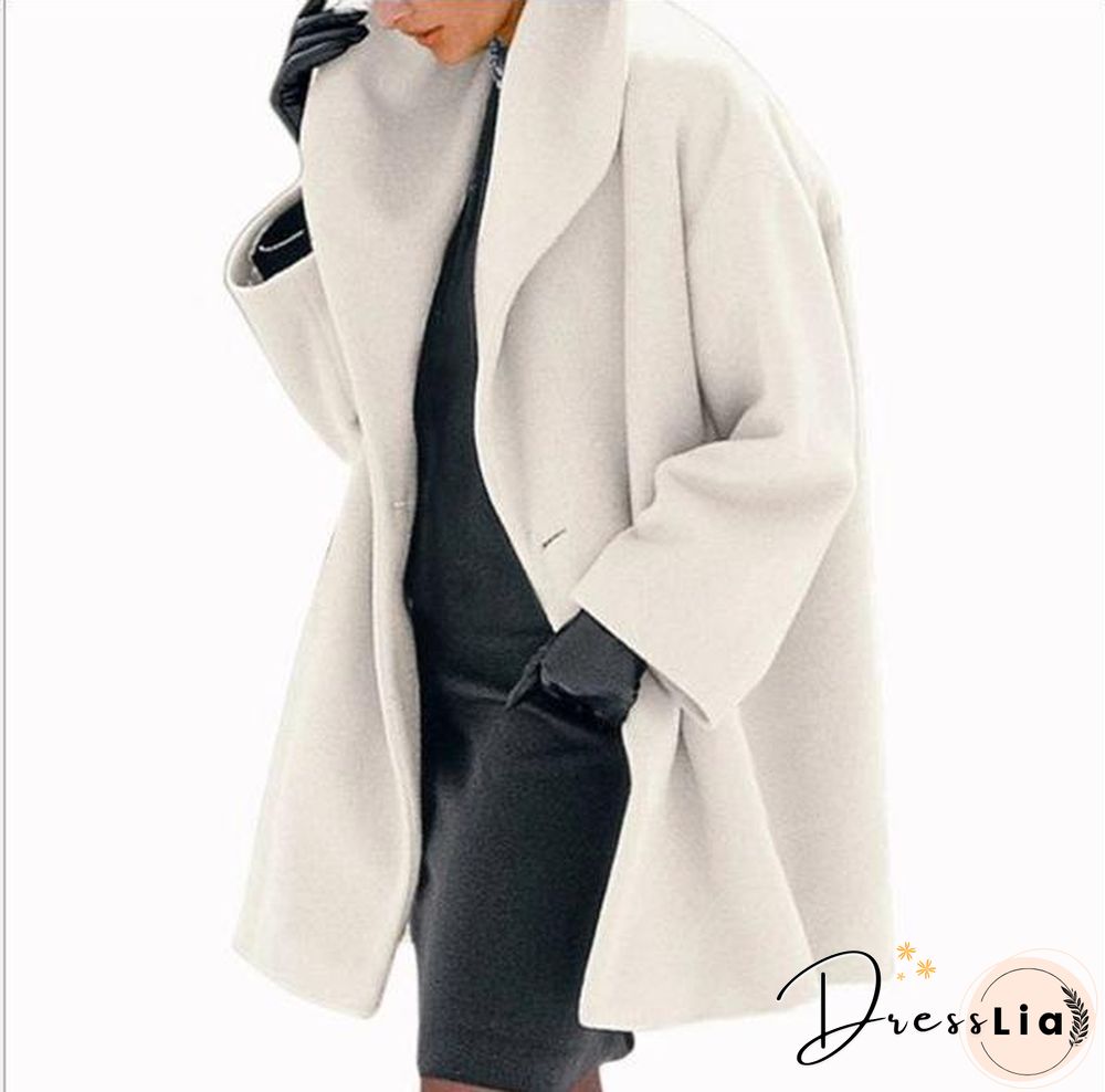 Round Neck Winter Plain Loose Coat With Hat