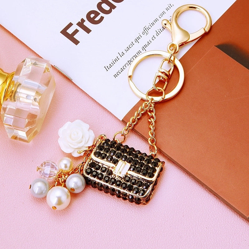 Elegant Korean Style Bag Metal Inlay Rhinestones Women’s Bag Pendant Keychain