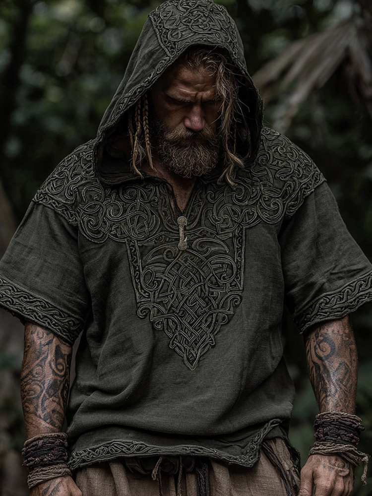Men's Viking Tribal Celtic Knot Art Vintage Print Short Sleeve Hoodie / Rvogue / Rvogue