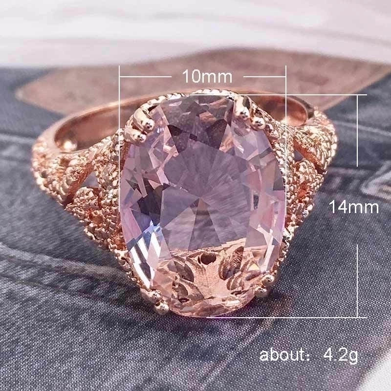 Flower Jewelry Fashion Pink Zircon Jewelry Princess Engagement Rose Gold Copper Ring