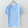 Cotton Linen Breathable Slim Solid Color Short-sleeved T-shirt