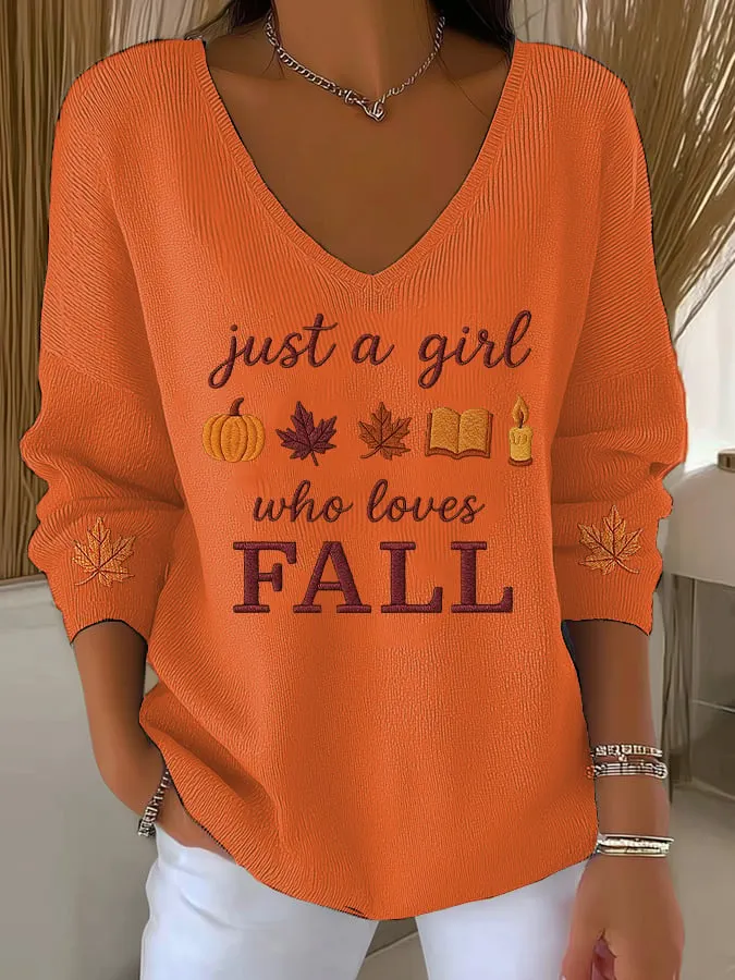 Women'S Retro Just a Girl Who Loves Fall Print T-Shirt 