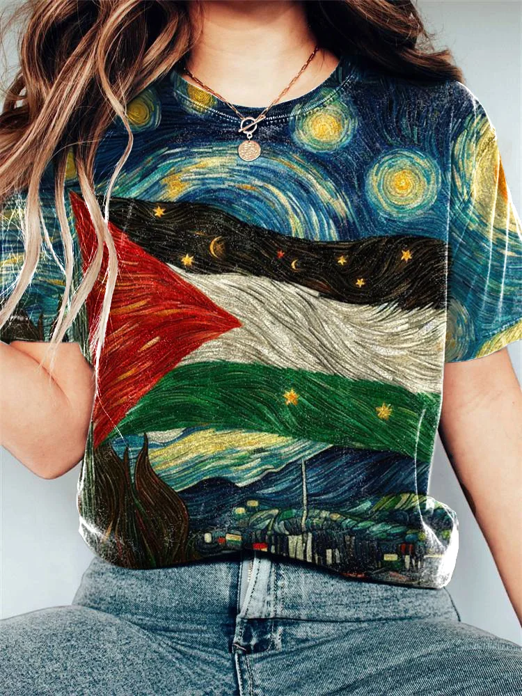 We Look Up To Peace Under The Starry Sky Cotton Blend T-shirt