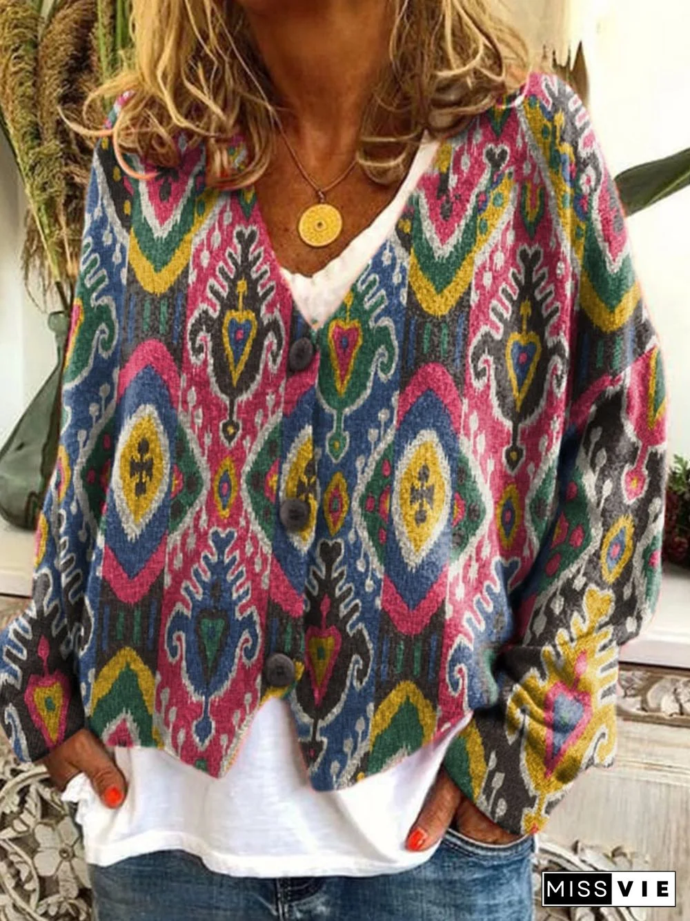 Women's Colorful Printed Loose Flannel Cardigan