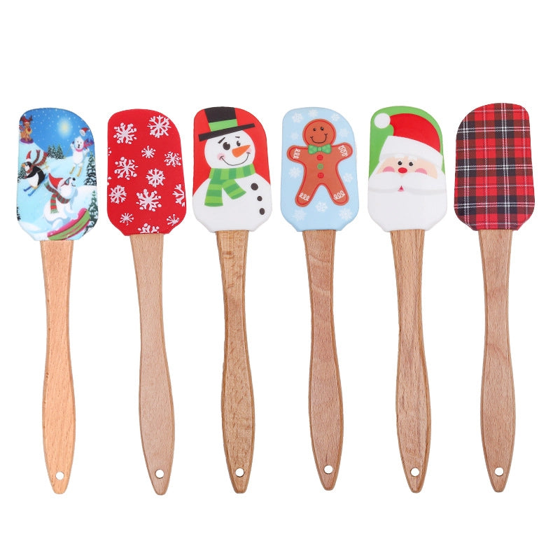 Christmas Cute Santa Claus Snowflake Wood Silica Gel Baking Scraper 1 Piece