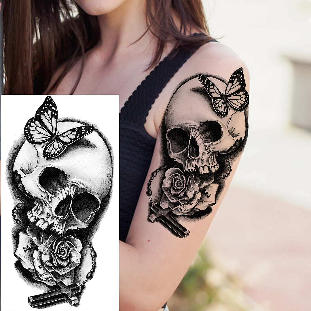 Sdrawing Rose Flower Temporary Tattoos For Women Adults Realistic Vampire Wolf Scary Snake Crown Fake Tattoo Sticker Arm Tatoos