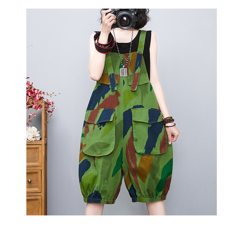 Loose Painted Strap Wide-Leg Denim Jumpsuit