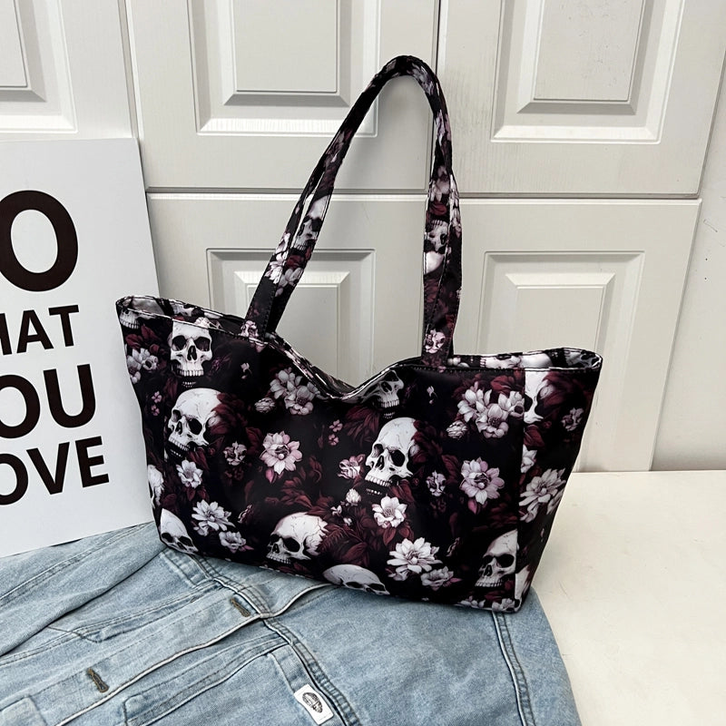 Halloween Women’s Flower Skull Streetwear Square Zipper Shoulder Bag Underarm Bag