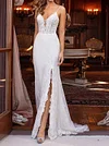 Lace Split-Joint Spaghetti-Neck Split-Front Wedding Maxi Dress