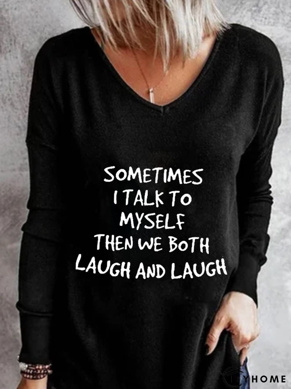 Casual Long Sleeve V Neck Printed Top Tunic T-Shirt | IFYHOME