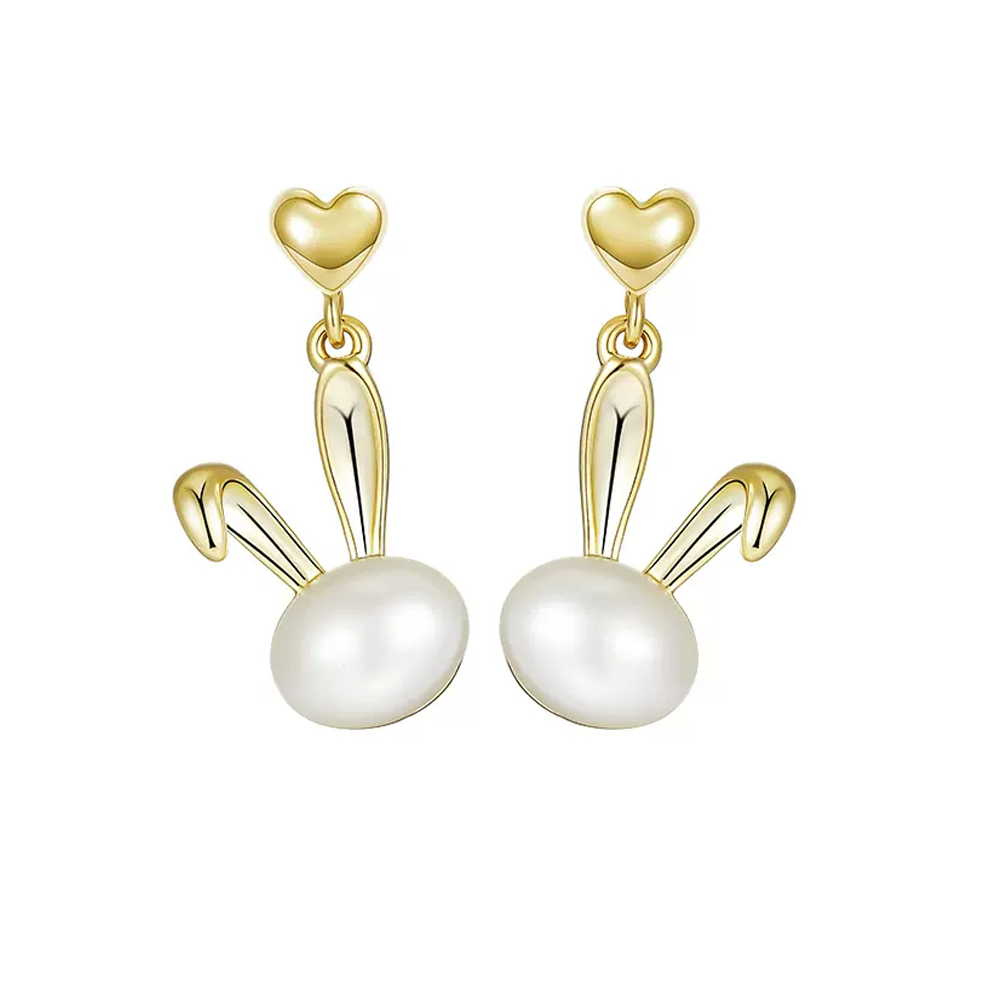 MIKAMU Bunny Stud Earrings for Women Teen 14K Gold Plated Dangle Earrings for Women Heart Drop Earrings Pearl Earrings for Women Jewelry Gift