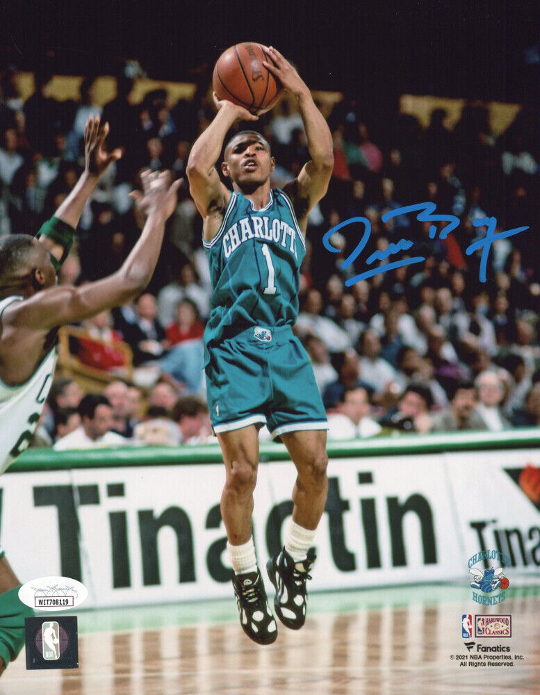 Space Jam Muggsy Bogues Charlotte Hornets Signed Basketball 8x10 Photo Poster painting (JSA COA)