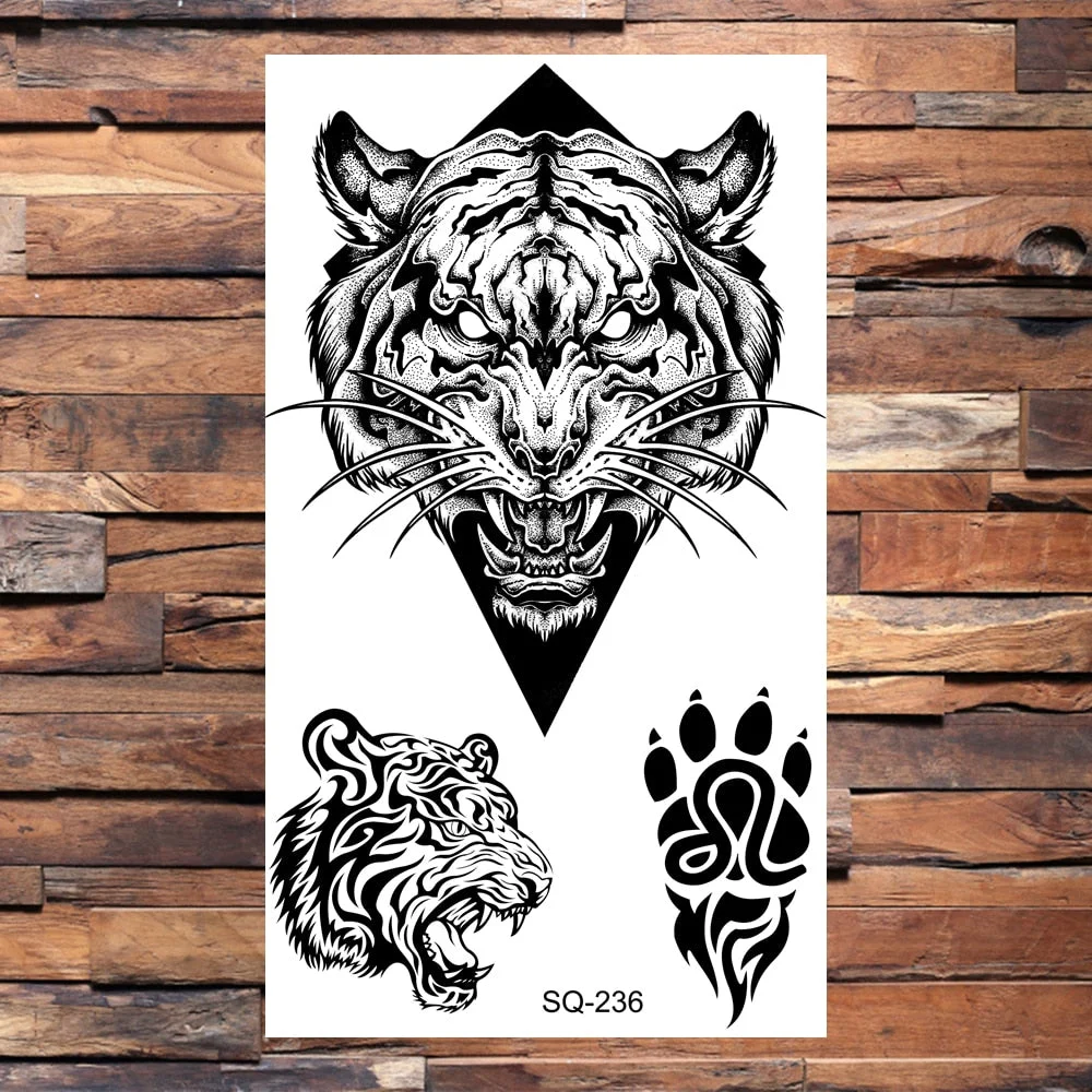 Crown Temporary Tattoos For Women Men Realistic Cross Sword Angel Wings Thorns Fake Tattoo Sticker Body Waterproof Tatoos Black